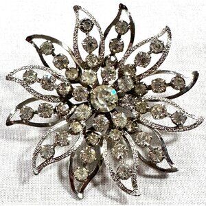 Vintage Rhinestone Brooch Pin Flower Crystal